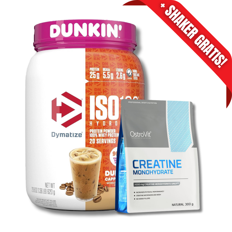 AHORRO PACK 5 AHORRO PACK 5: ISO 100 Hydrolyzed DUNKIN’ – 1.36 lbs, sabores + CREATINA Monohydrate - 300 grs / 100 servicios, unflavored - Imagen 1